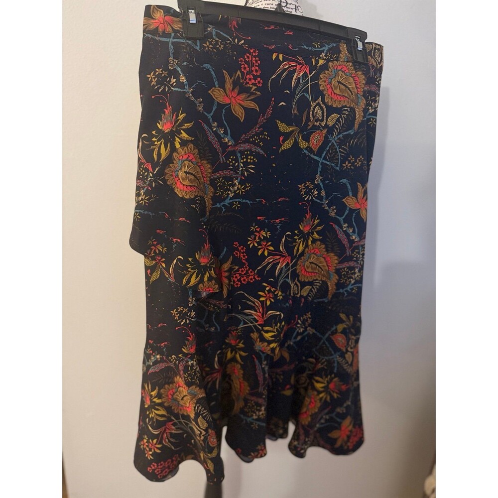 J.CRESCENT Floral Ruffle boho Hem Skirt Black Multi-color Size L (read descript)